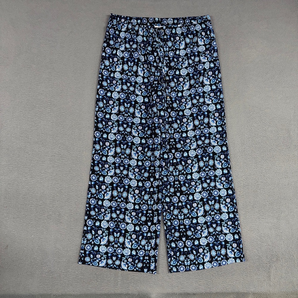 Calvin Klein Pants Womens Medium Blue Floral Wide Leg Stretch Drawstring NWT